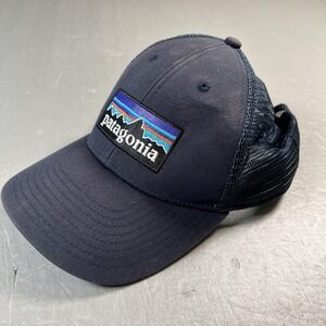 Patagonia Hat Cap Snap Back Navy Trucker Mesh Embroidered Logo Mens One Size